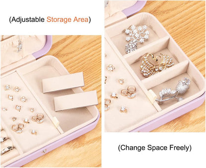 Small Jewelry Box for Women Girls, PU Leather Travel Jewelry Case, Portable Jewelry Organizer Storage Holder Display for Ring Earrings Necklace Bracelet Bangle Men Kids Gift, Lavender