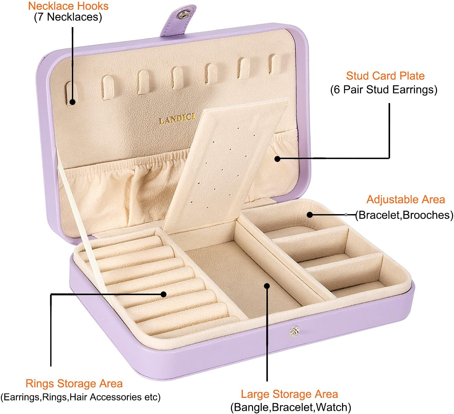 Small Jewelry Box for Women Girls, PU Leather Travel Jewelry Case, Portable Jewelry Organizer Storage Holder Display for Ring Earrings Necklace Bracelet Bangle Men Kids Gift, Lavender