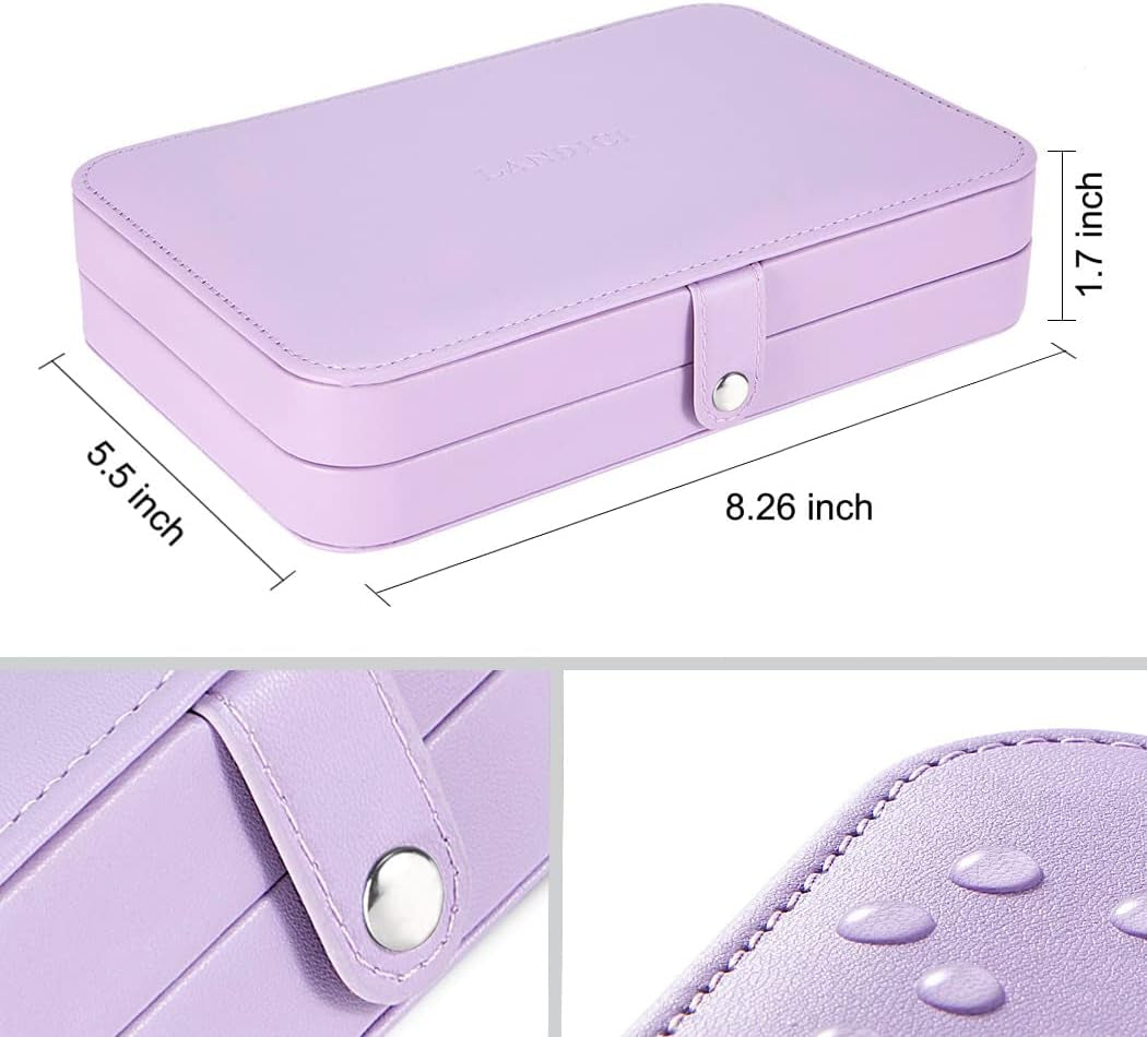 Small Jewelry Box for Women Girls, PU Leather Travel Jewelry Case, Portable Jewelry Organizer Storage Holder Display for Ring Earrings Necklace Bracelet Bangle Men Kids Gift, Lavender